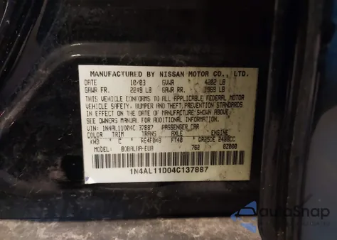 2004 Nissan Altima 2.5 Sl from USA, damaged, VIN 1N4AL11D04C137887